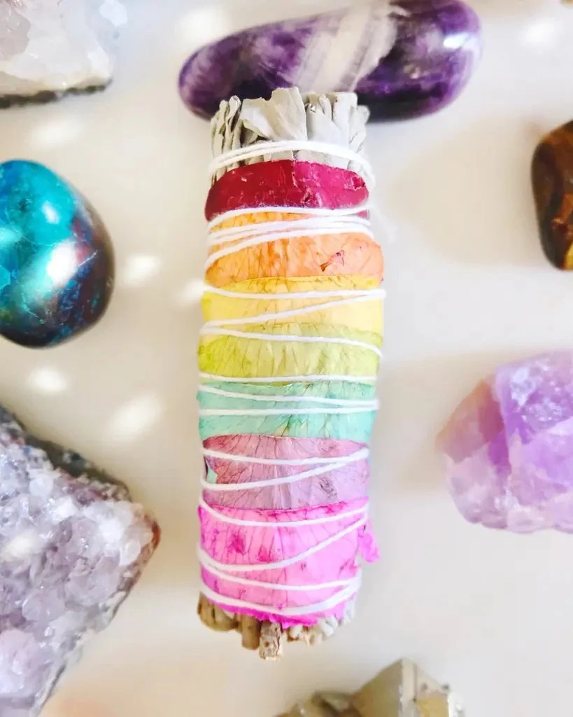 7 Chakra Floral 3-4" White Sage Smudge Stick