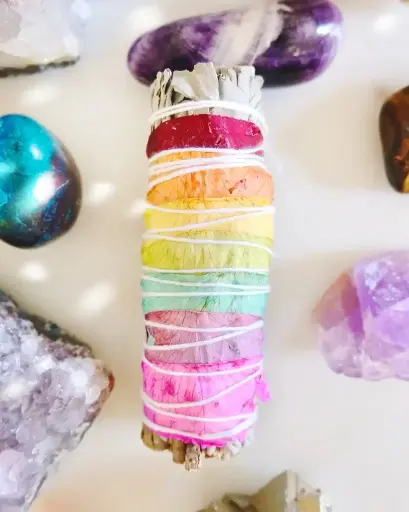 7 Chakra Floral 3-4" White Sage Smudge Stick